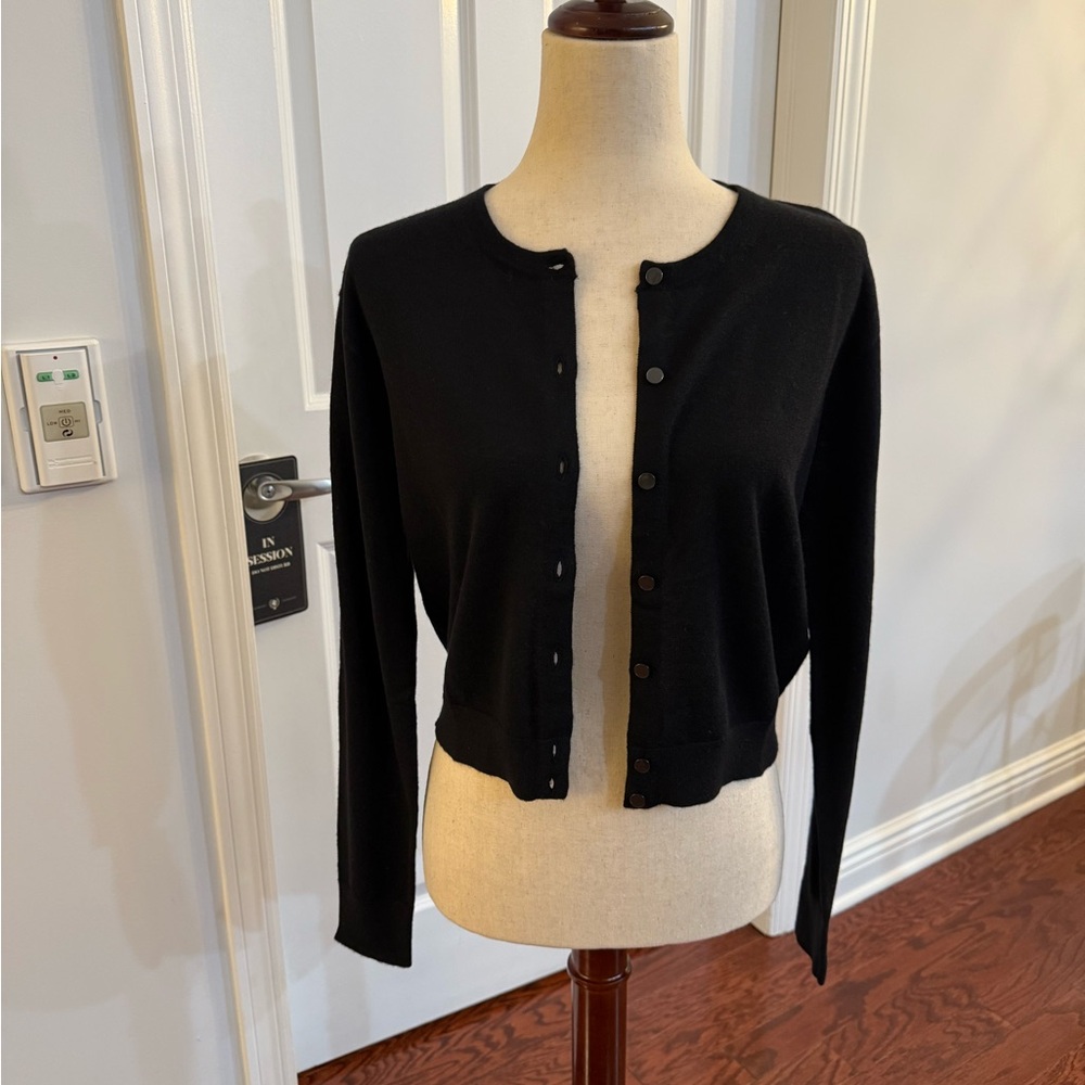 J Crew Black Cashmere Button-Up Cardigan